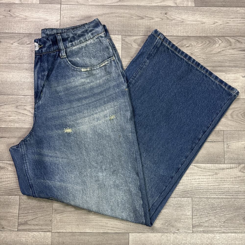 HALARA Denim Print French Terry Casual Wide Leg Sweatpants Jeans sz XL